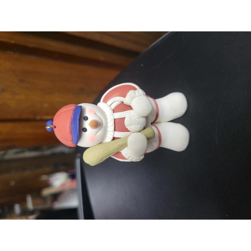 Snowman Baseball Player Figurine Ornament